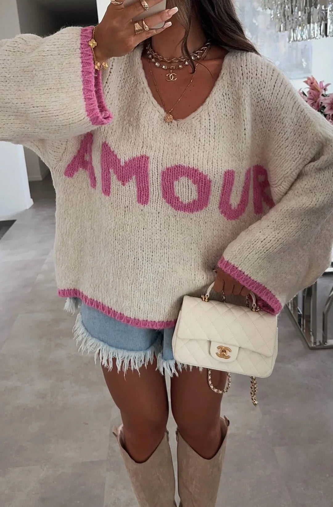 AMOUR OVERSIZED JUMPER SWEATER–STONE