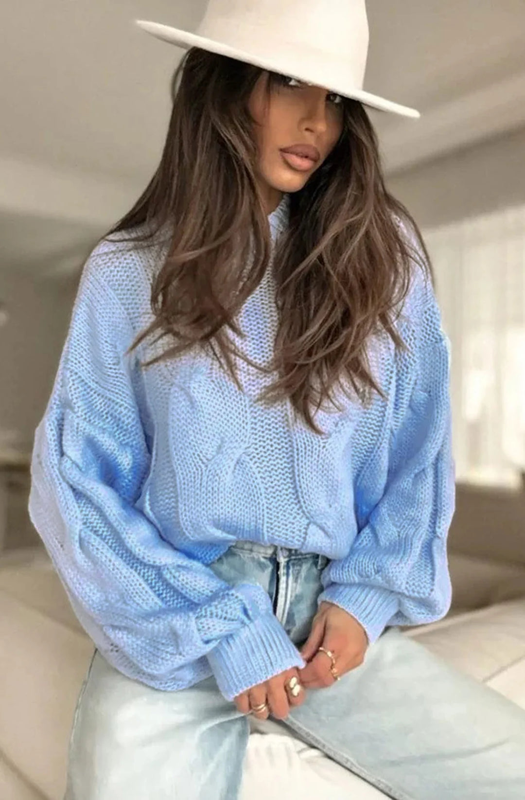 NERINA LIGHT KNITTED JUMPER SWEATER-SKY BLUE