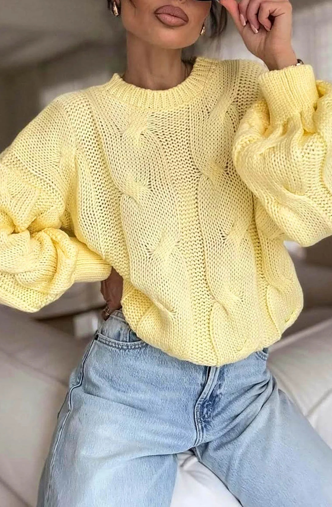 NERINA LIGHT KNITTED JUMPER SWEATER-YELLOW