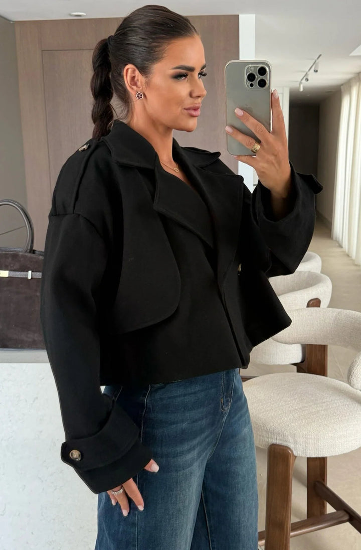 NIVA CROPPED DOUBLE-BREASTED JACKET-BLACK