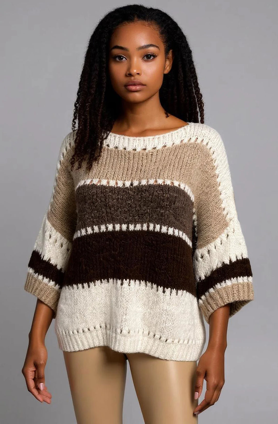 YANIKA BLOCK CONTRAST LIGHT KNITTED JUMPER-BROWN