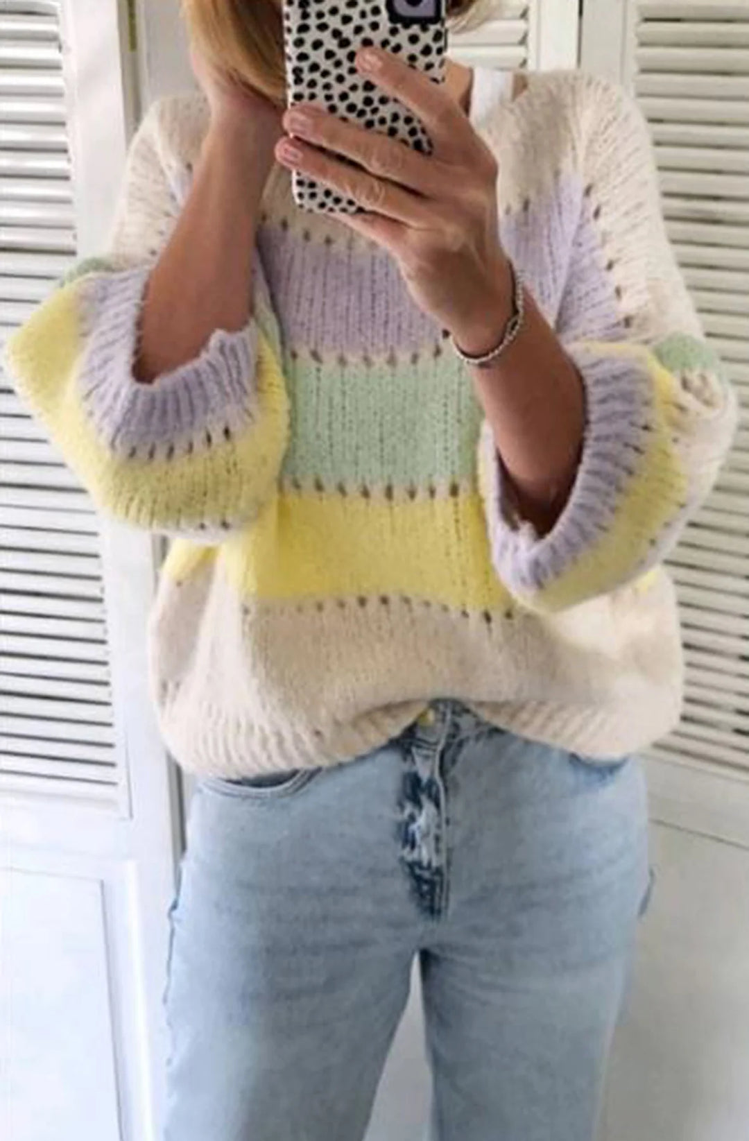 YANIKA BLOCK CONTRAST LIGHT KNITTED JUMPER-STONE