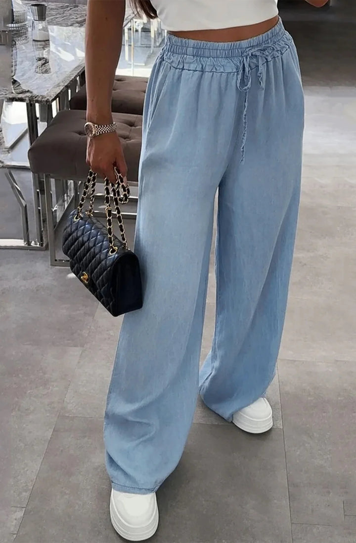 ZARINA WIDE LEG POCKET DETAIL TROUSERS-LIGHT BLUE