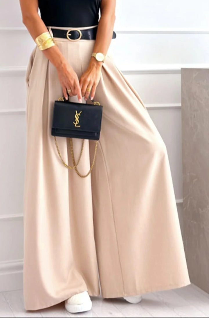 ALESSIA PALAZZO WIDE LEG BELTED TROUSERS-STONE