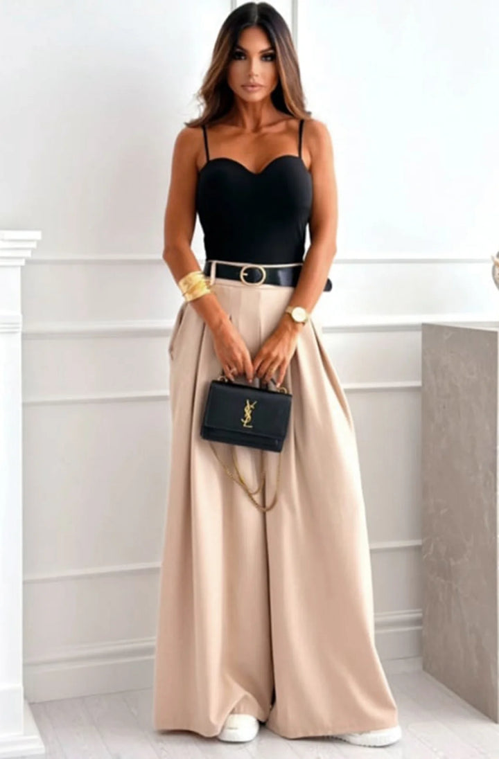 ALESSIA PALAZZO WIDE LEG BELTED TROUSERS-STONE