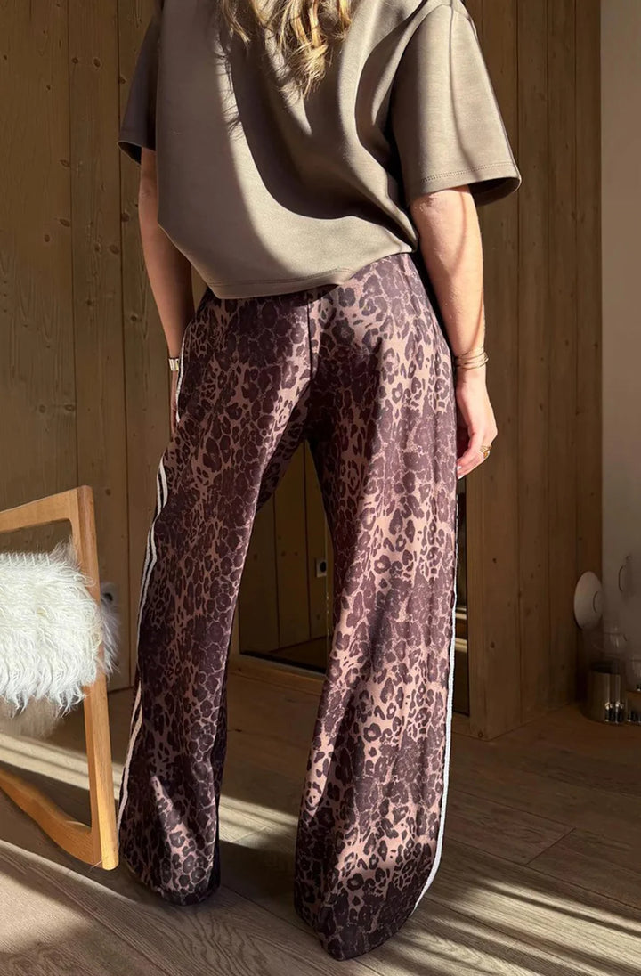 Alice Leopard Wide-Leg Drawstring Trousers-Brown