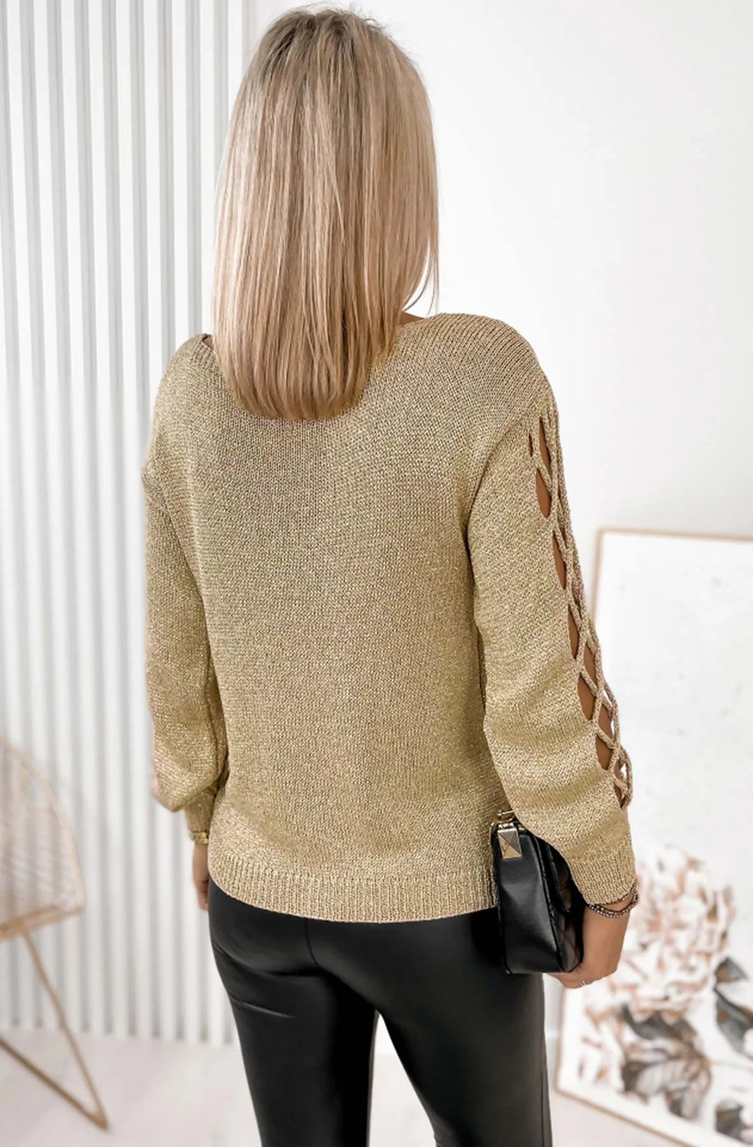 ALISHA SHIMMER CRISS CROSS SLEEVES TOP-GOLD