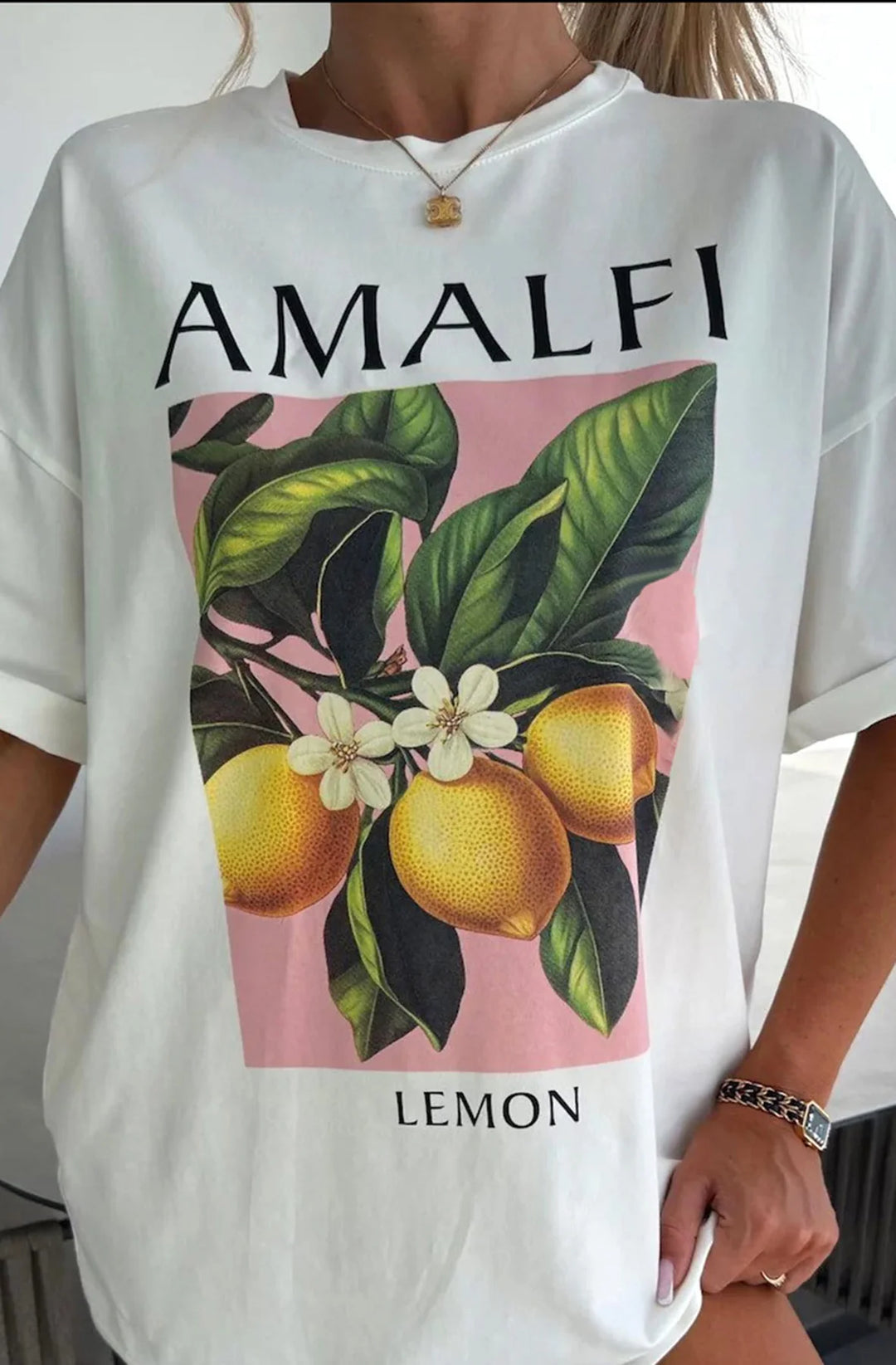 Amalfi' Lemon Graphic Printed T-Shirt Top-Ivory