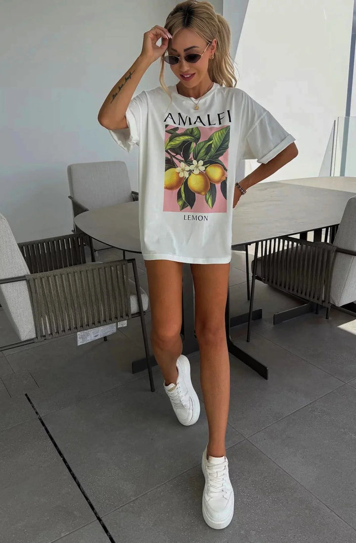 Amalfi' Lemon Graphic Printed T-Shirt Top-Ivory