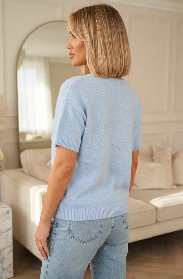 Amour ❤️’ Alpaca Blend V-Neck Light Knitted Jumper Sweater-Blue