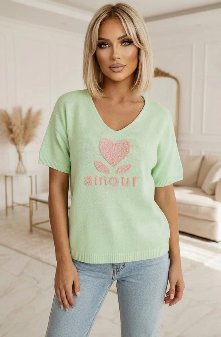 Amour ❤️’ Alpaca Blend V-Neck Light Knitted Jumper Sweater-Mint