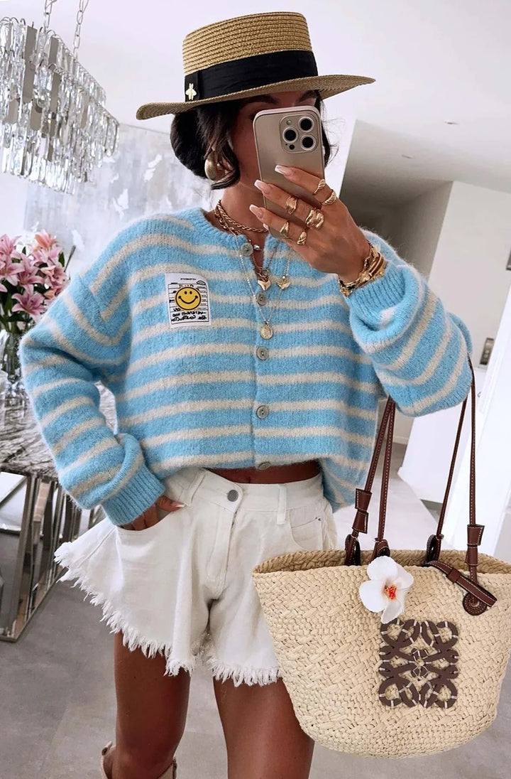 ANNABELLE STRIPED CARDIGAN-BLUE