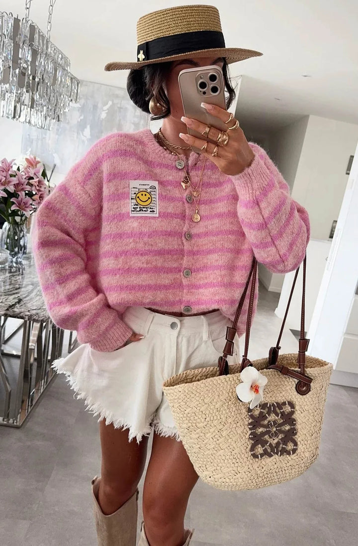 ANNABELLE STRIPED CARDIGAN-PINK