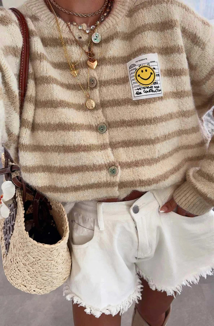 Annabelle Striped Cardigan-Stone