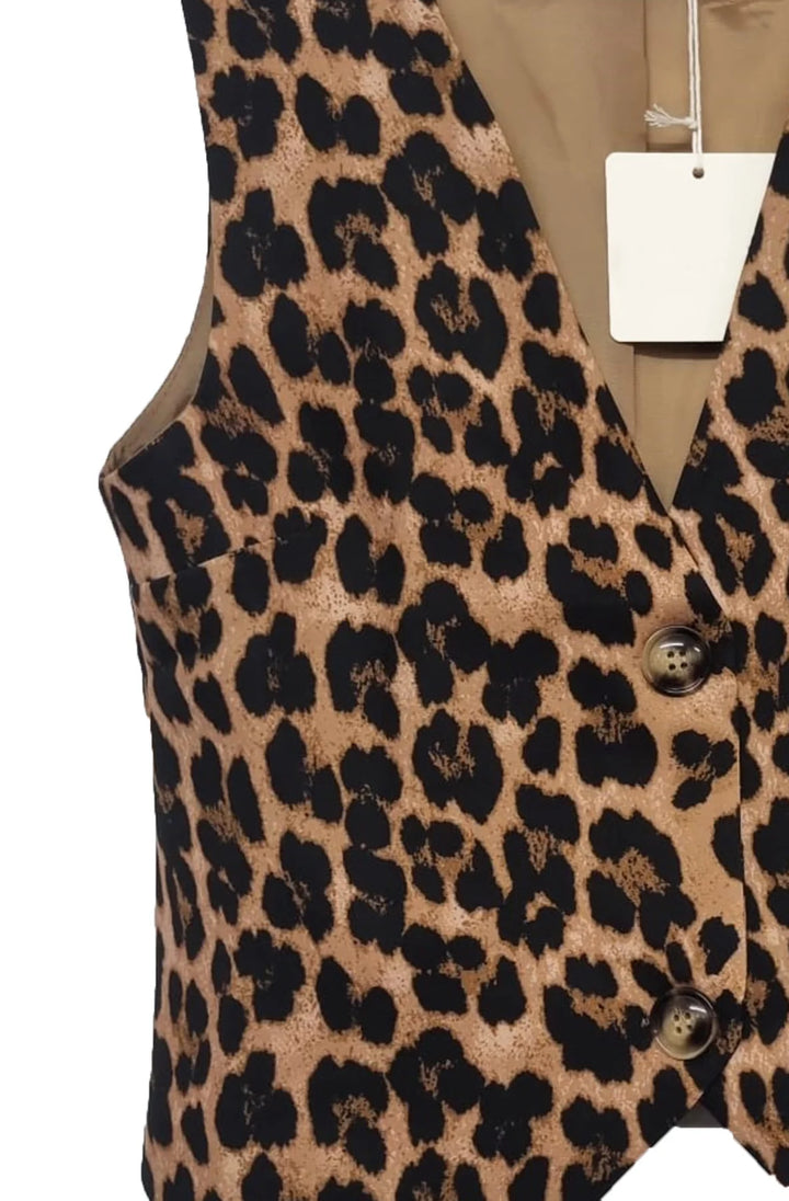 ANYA LEOPARD SLEEVELESS GILET VEST-BROWN