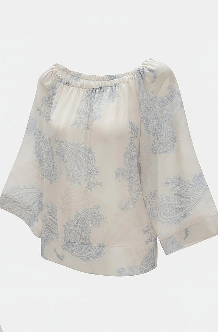 Aylene Paisley Bardot Off-Shoulder Blouse Top-Blue