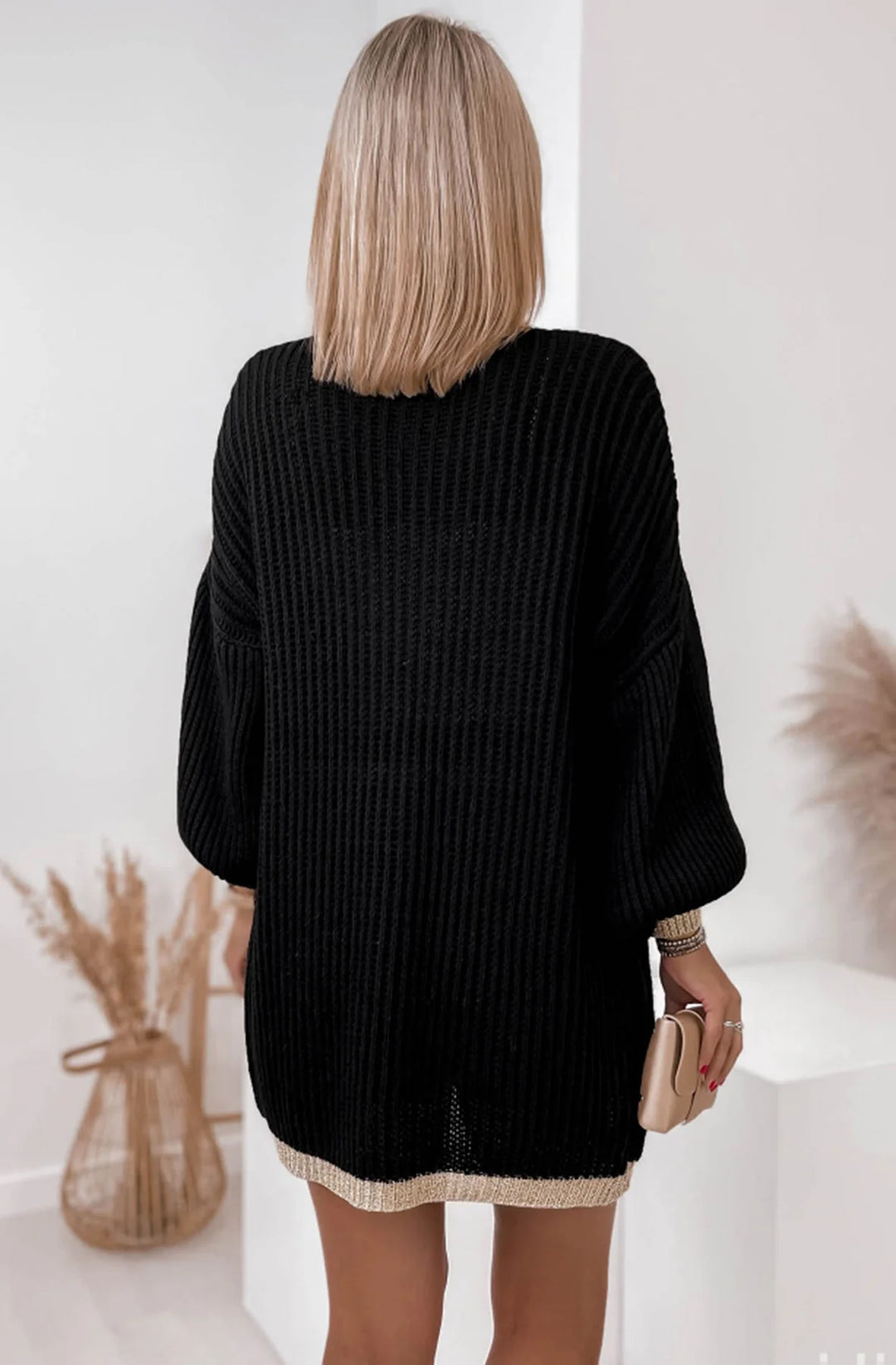 BECCA SHIMMER KNITTED LONGLINE CARDIGAN-BLACK