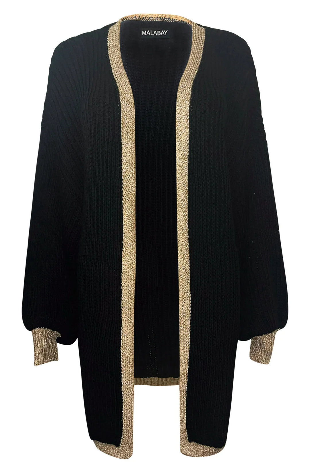 BECCA SHIMMER KNITTED LONGLINE CARDIGAN-BLACK