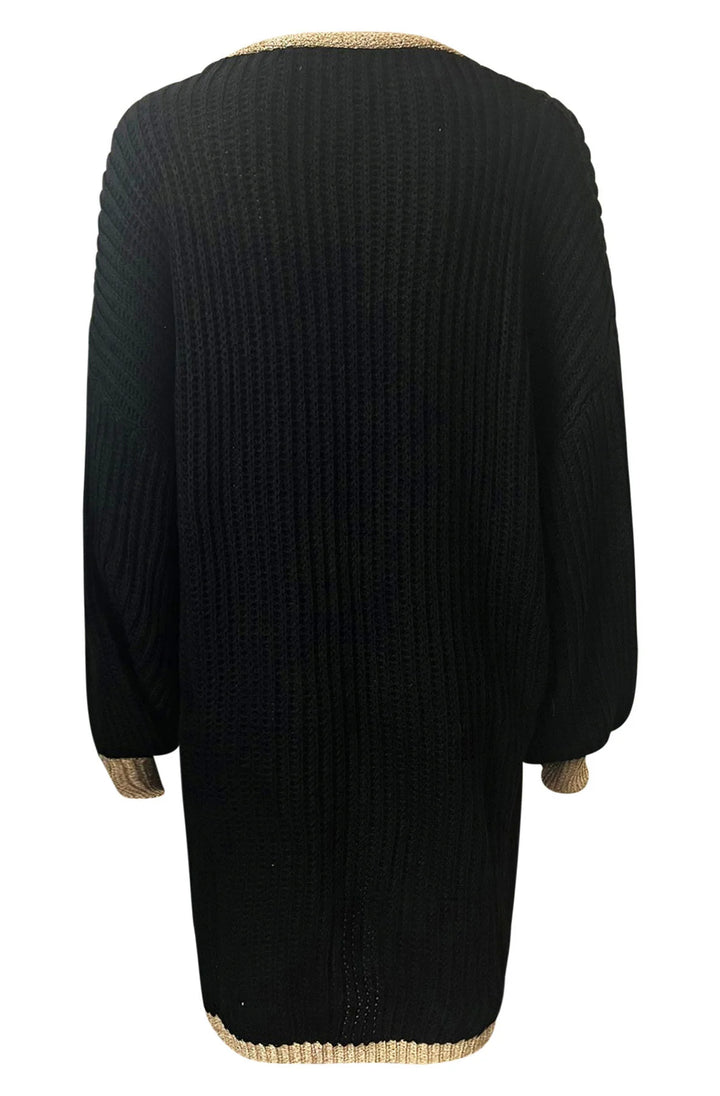 BECCA SHIMMER KNITTED LONGLINE CARDIGAN-BLACK