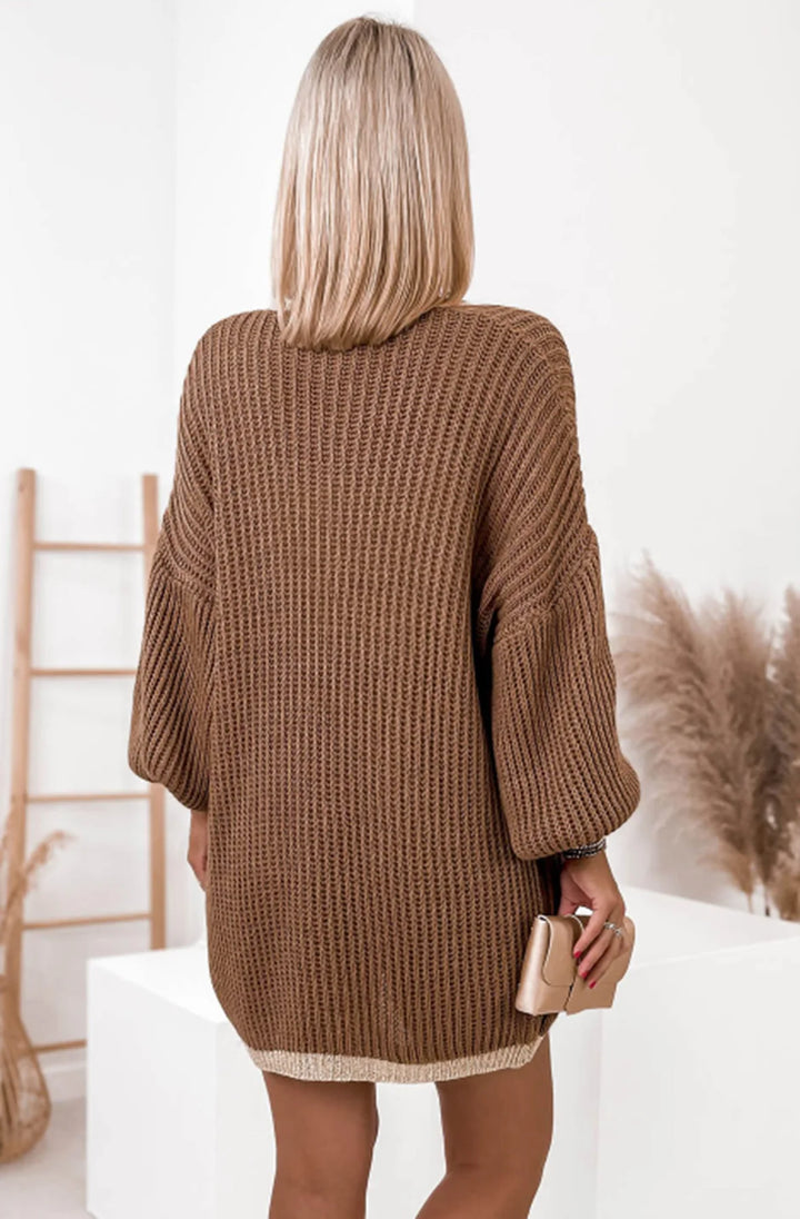 BECCA SHIMMER KNITTED LONGLINE CARDIGAN-CHOCOLATE