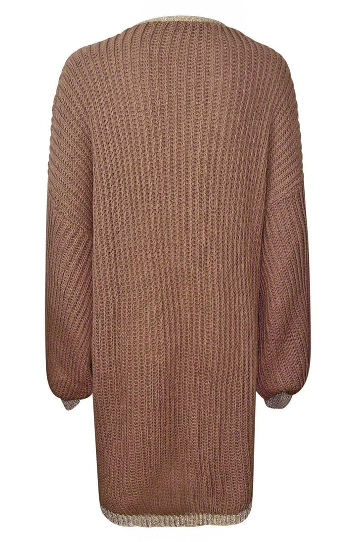 BECCA SHIMMER KNITTED LONGLINE CARDIGAN-CHOCOLATE