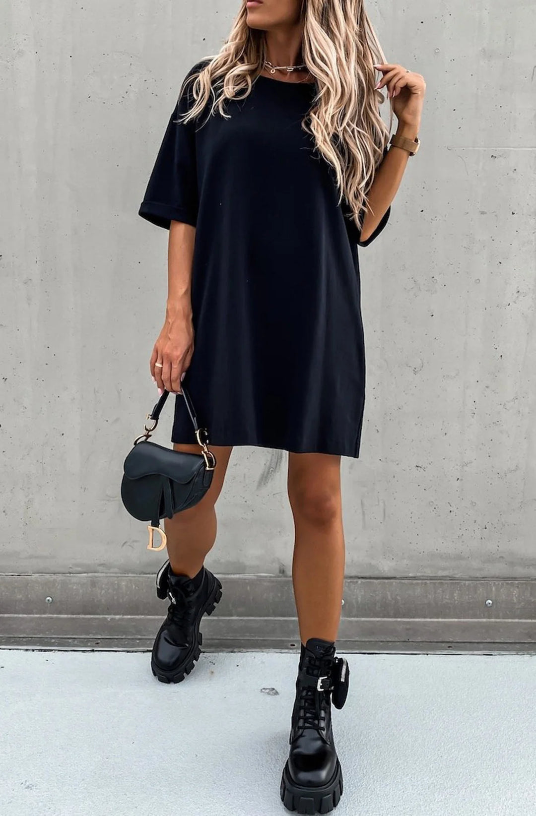 BECKIE OVERSIZED TUNIC T-SHIRT DRESS TOP-BLACK