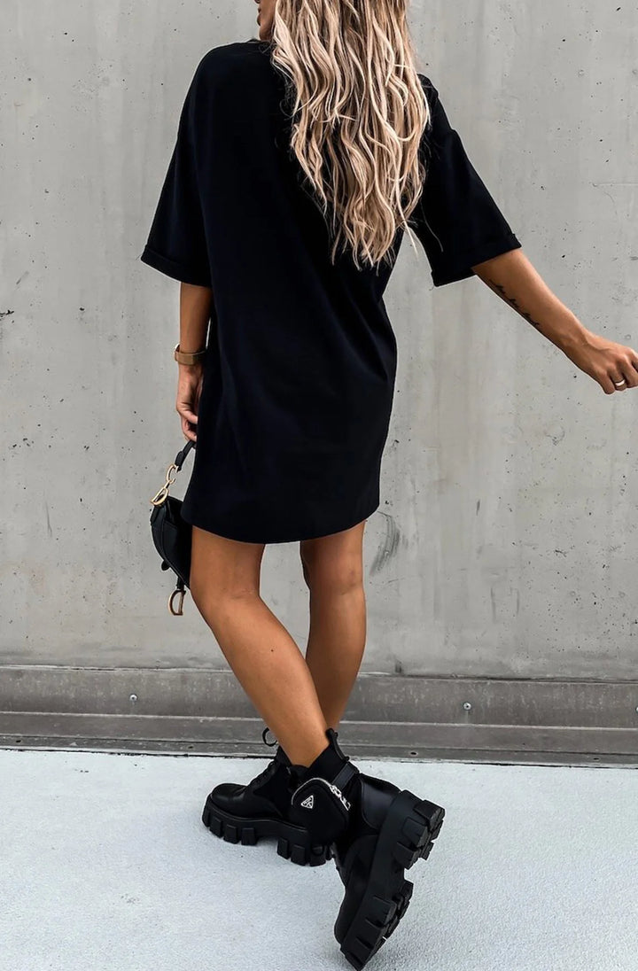 BECKIE OVERSIZED TUNIC T-SHIRT DRESS TOP-BLACK