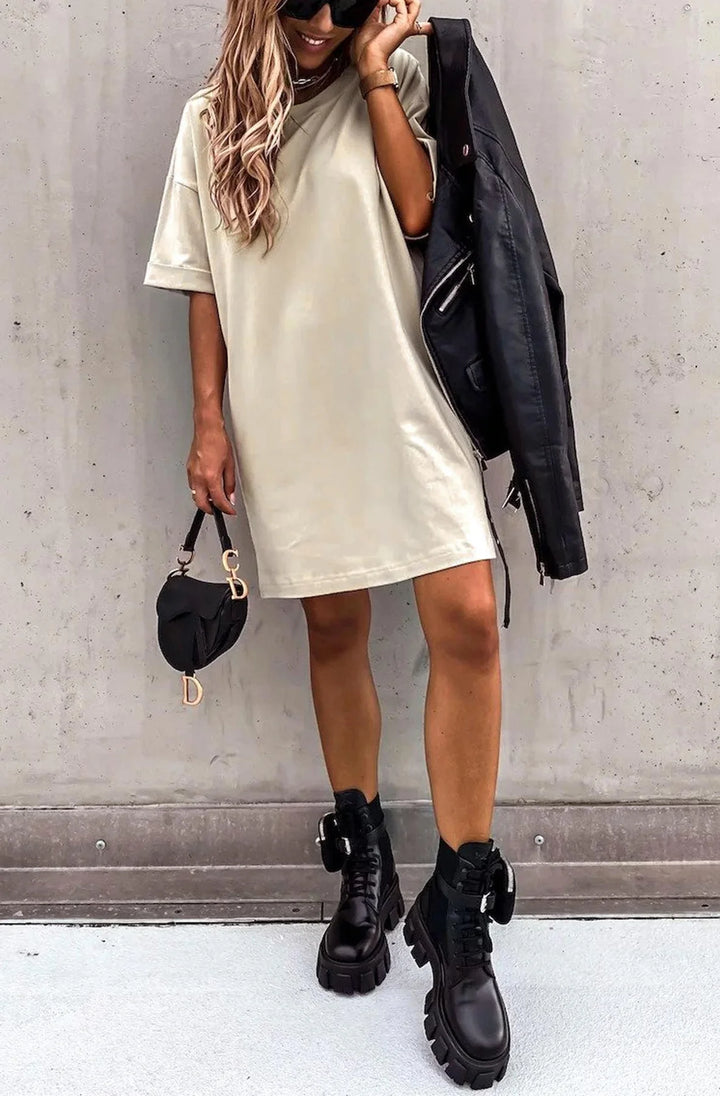 BECKIE OVERSIZED TUNIC T-SHIRT DRESS TOP-STONE