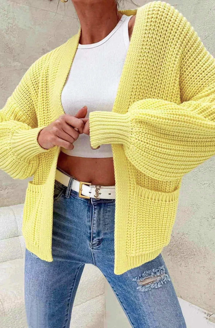 BELLA POCKET DETAIL KNITTED CARDIGAN-YELLOW