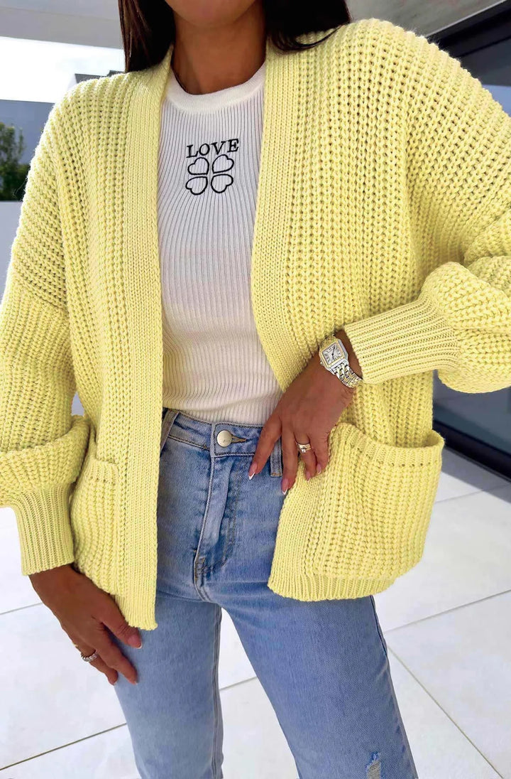 BELLA POCKET DETAIL KNITTED CARDIGAN-YELLOW