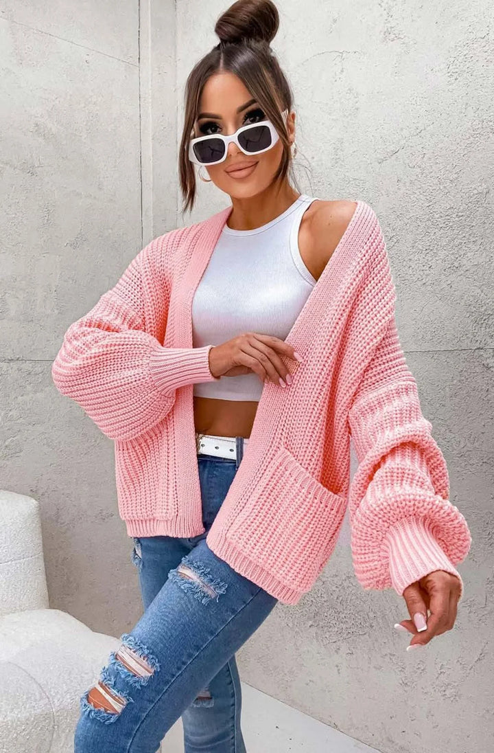 BELLA POCKET DETAIL KNITTED CARDIGAN-BABY PINK