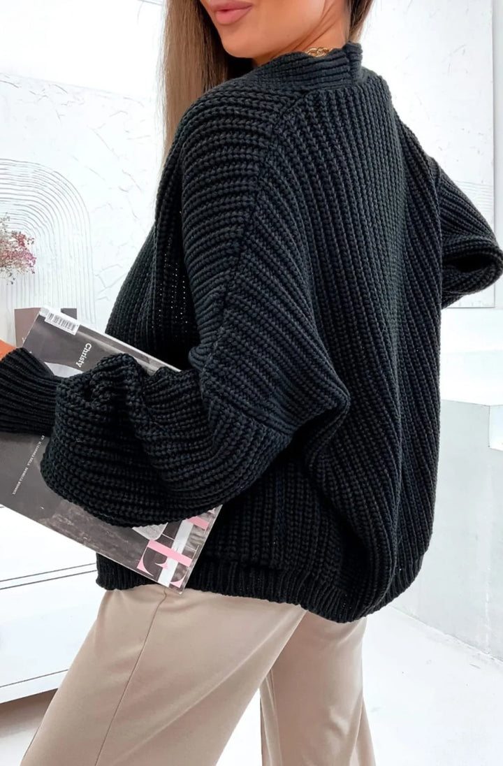 BELLA POCKET DETAIL KNITTED CARDIGAN-BLACK