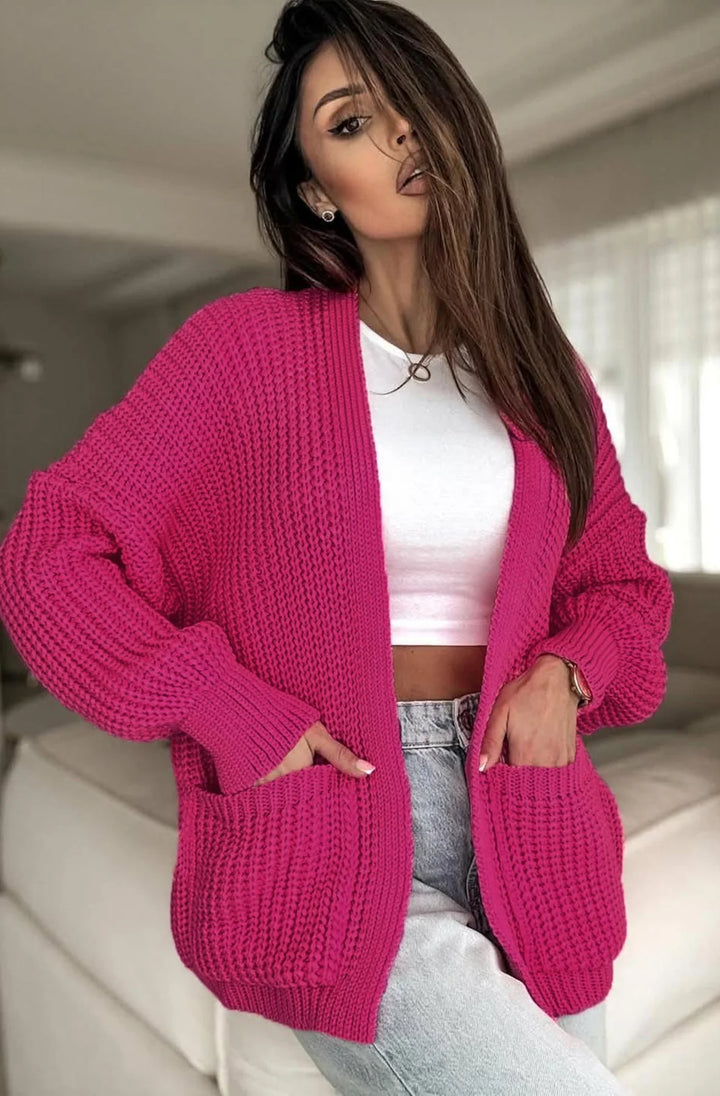 BELLA POCKET DETAIL KNITTED CARDIGAN-HOT PINK
