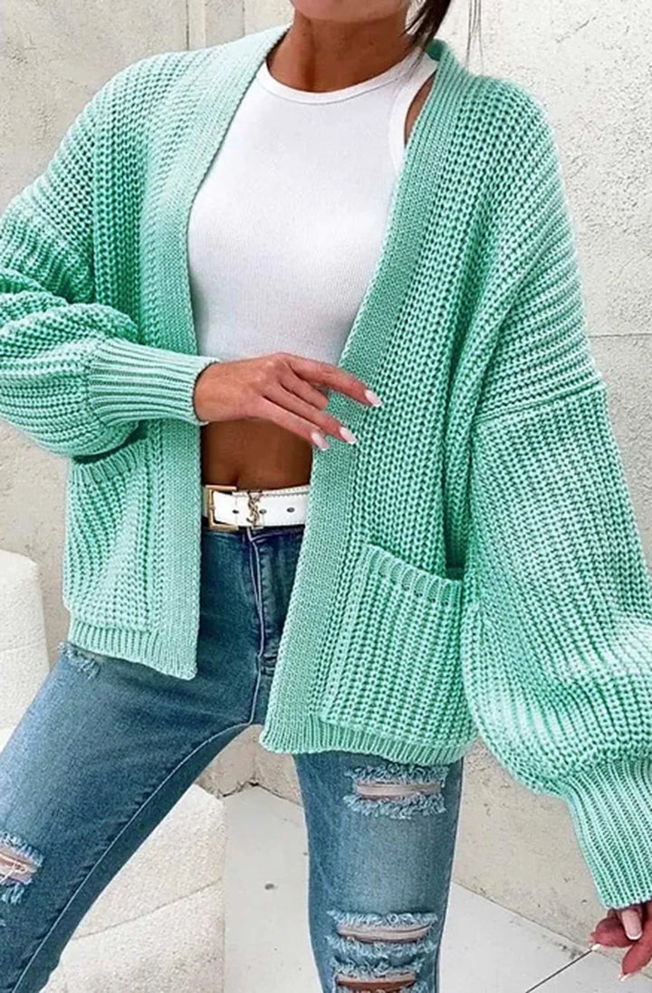 BELLA POCKET DETAIL KNITTED CARDIGAN-MINT