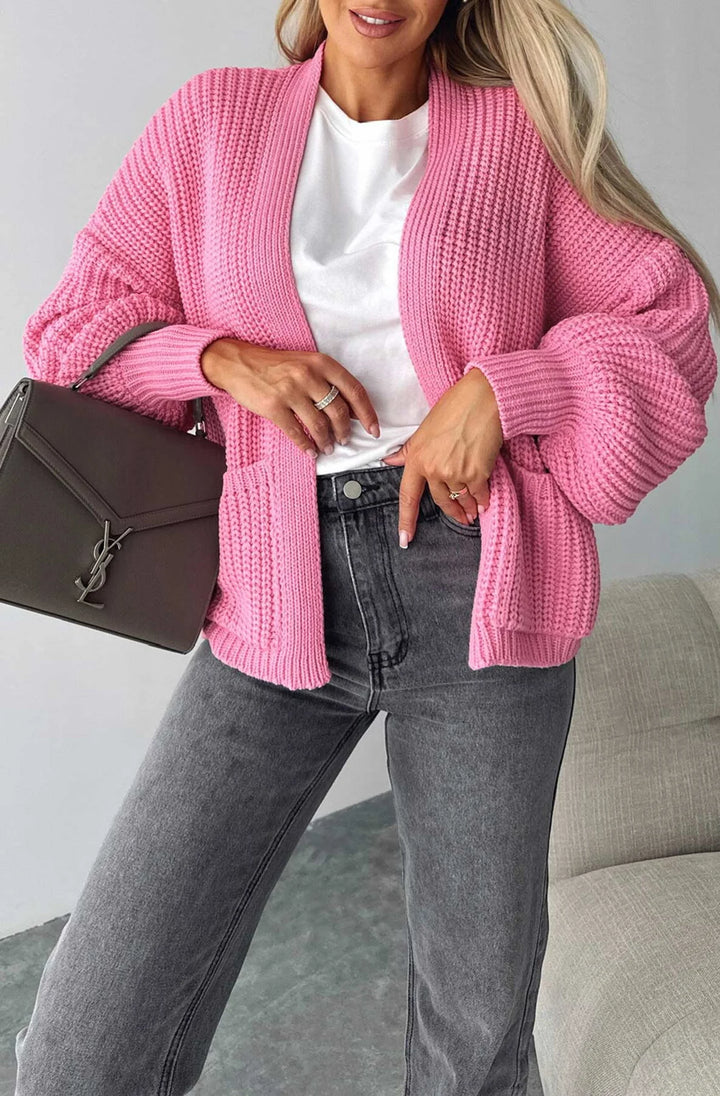 BELLA POCKET DETAIL KNITTED CARDIGAN-PINK