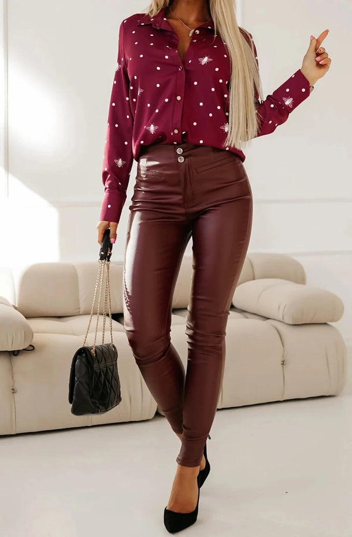 CAMILA "BEE" PRINTED SHIRT BLOUSE TOP-WINE
