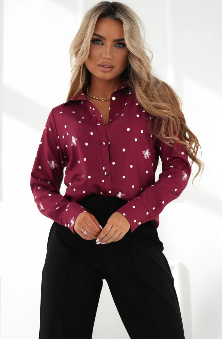 CAMILA "BEE" PRINTED SHIRT BLOUSE TOP-WINE