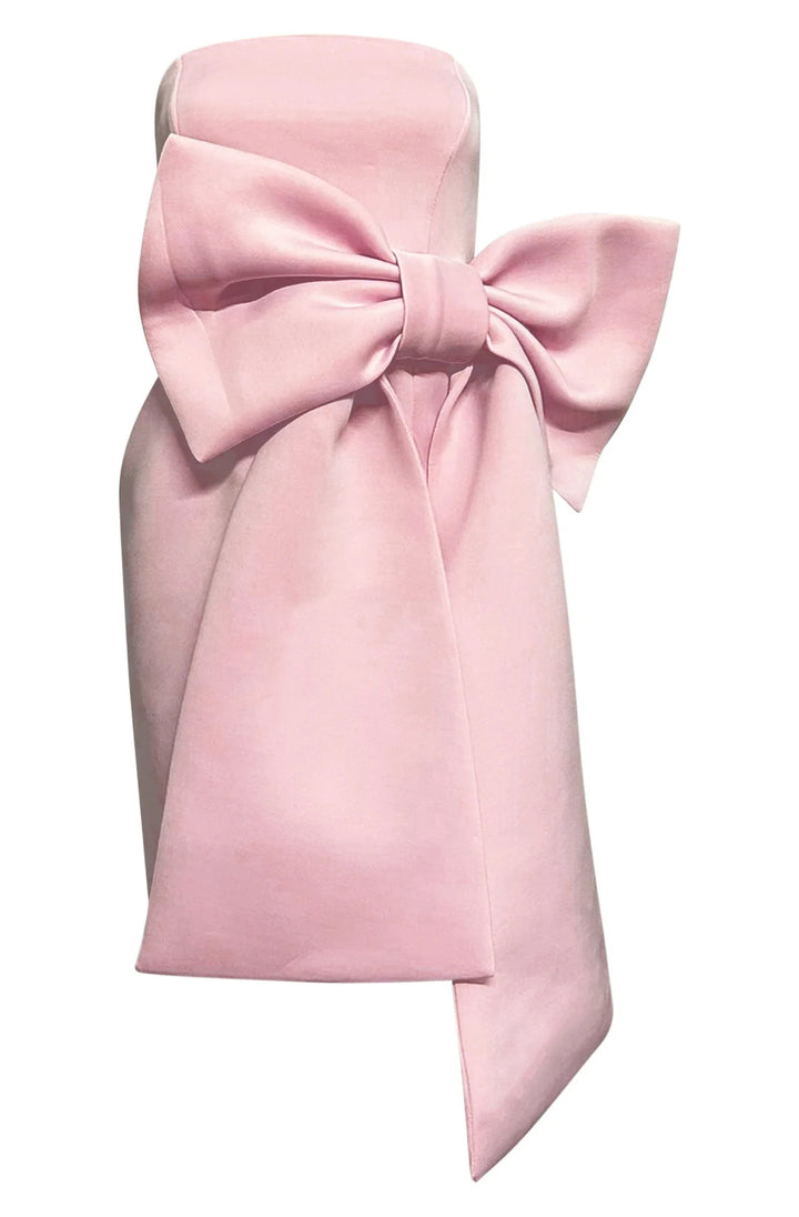 CANDICE BANDEAU 'BOW' SCUBA DRESS-DUSTY PINK