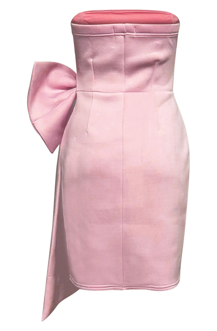 CANDICE BANDEAU 'BOW' SCUBA DRESS-DUSTY PINK