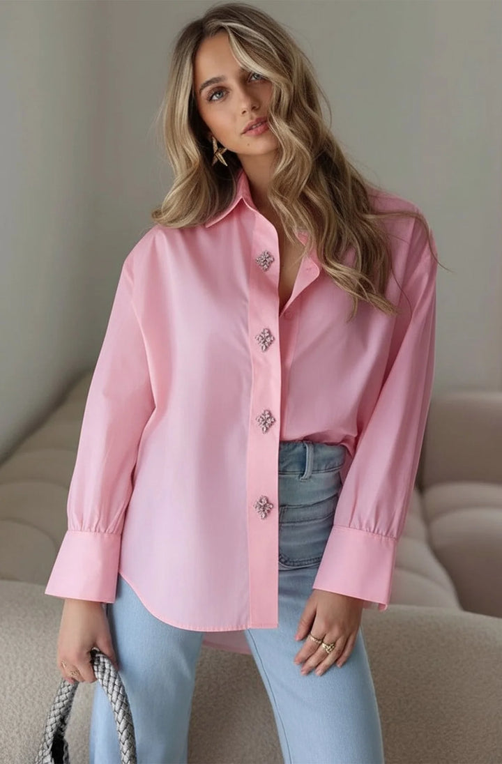 Celeste Diamante Oversized Blouse Shirt Top-Pink