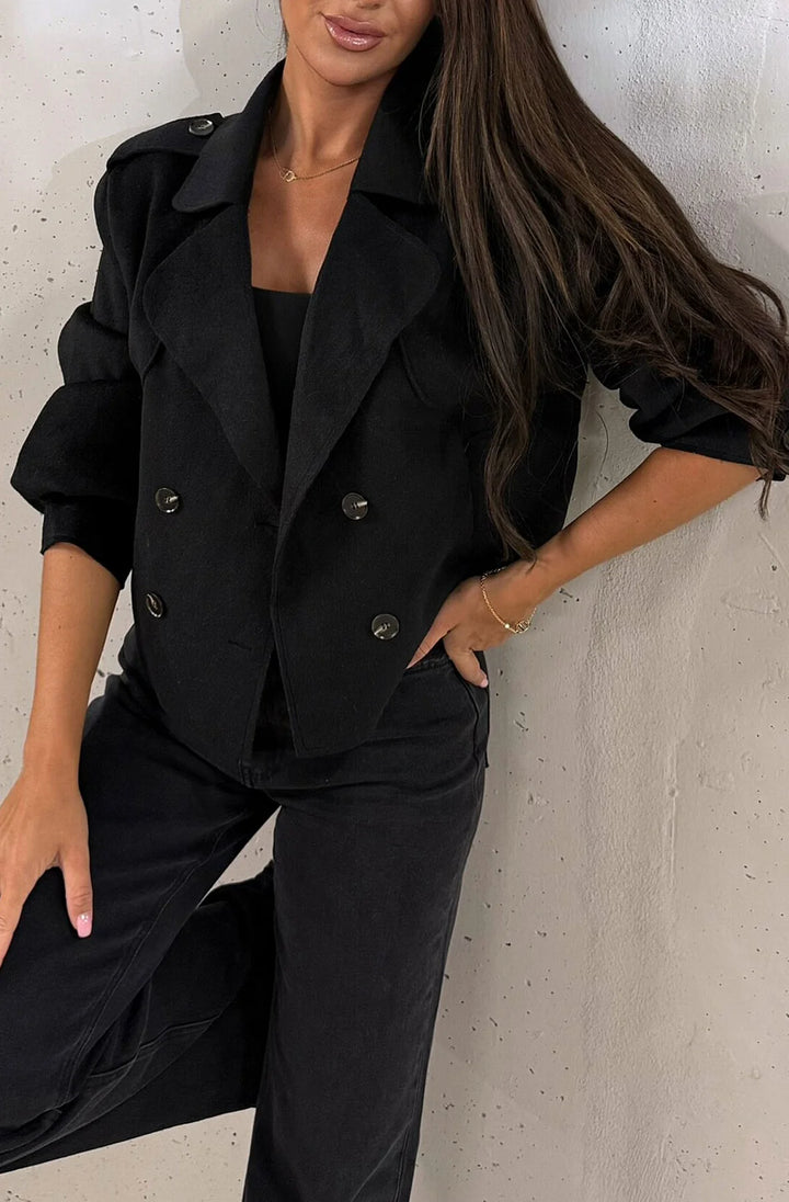 CHERYL SUEDETTE POCKET DETAIL JACKET-BLACK