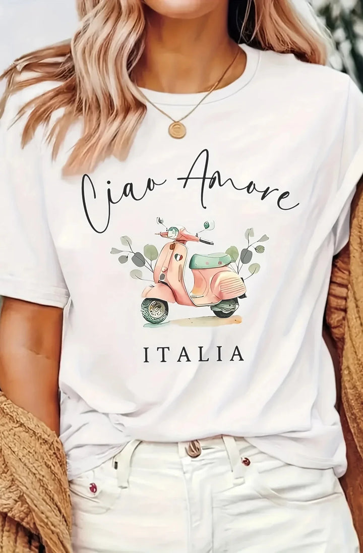 Ciao Amore - Italia' Graphic Printed T-Shirt Top-Ivory