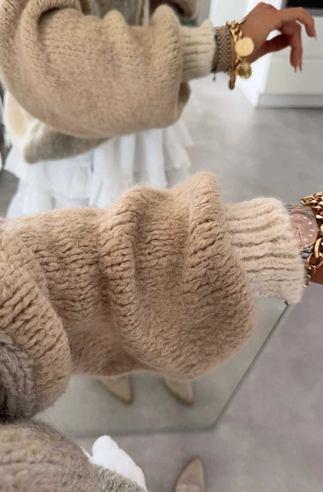 CINDY COLOUR BLOCK CONTRAST KNITTED CARDIGAN-BROWN
