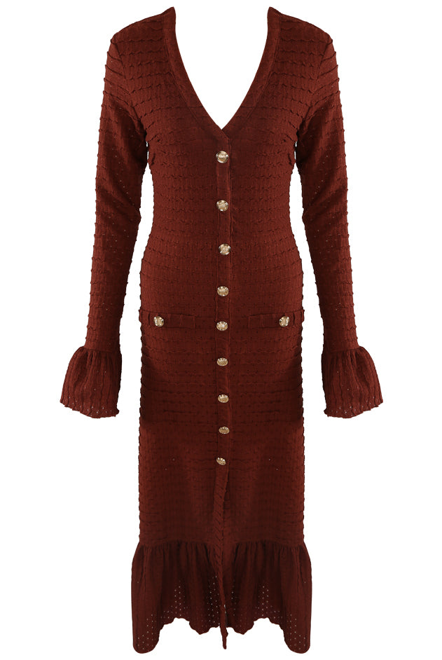 Classic Midi Dress With Flare Cuff And Hem