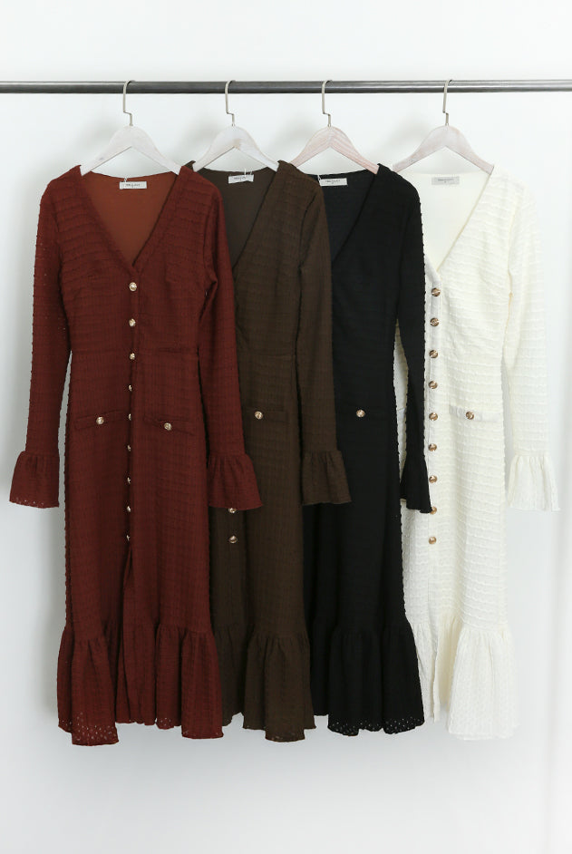 Classic Midi Dress With Flare Cuff And Hem