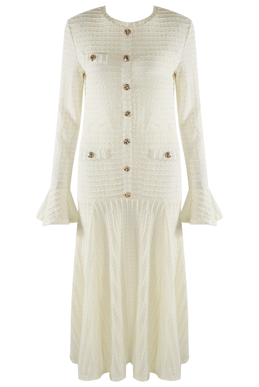 Classic Swing Midi Dress With Flare Cuff