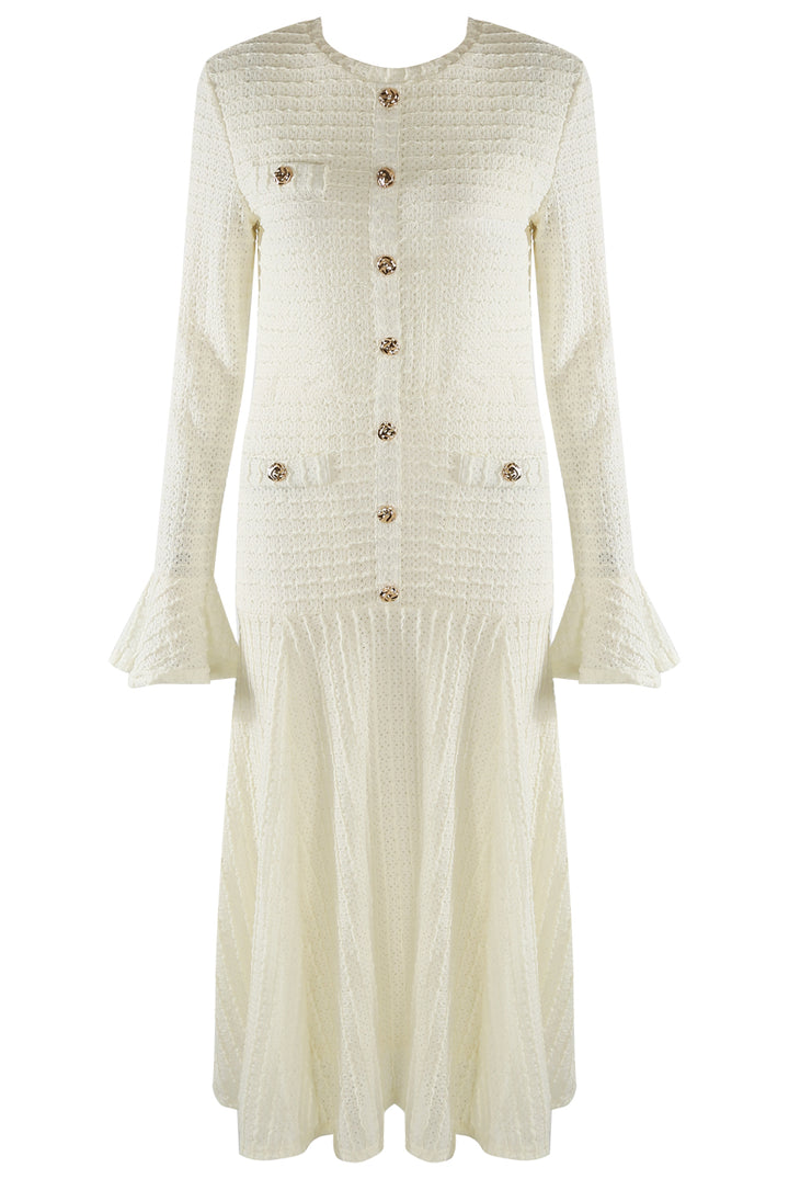 Classic Swing Midi Dress With Flare Cuff