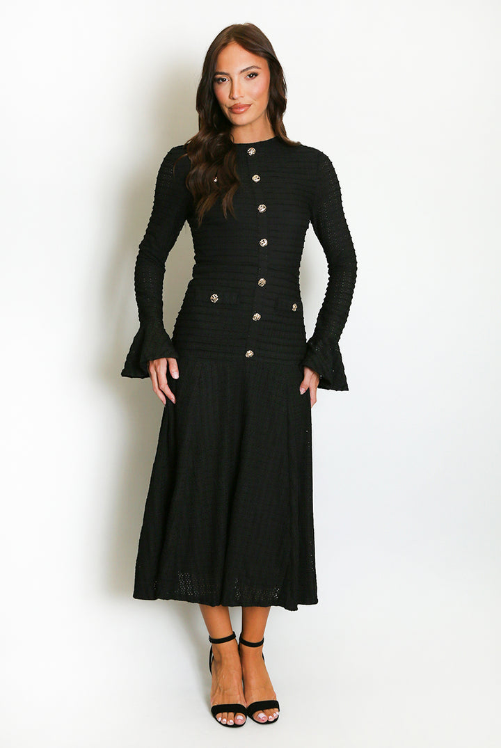 Classic Swing Midi Dress With Flare Cuff