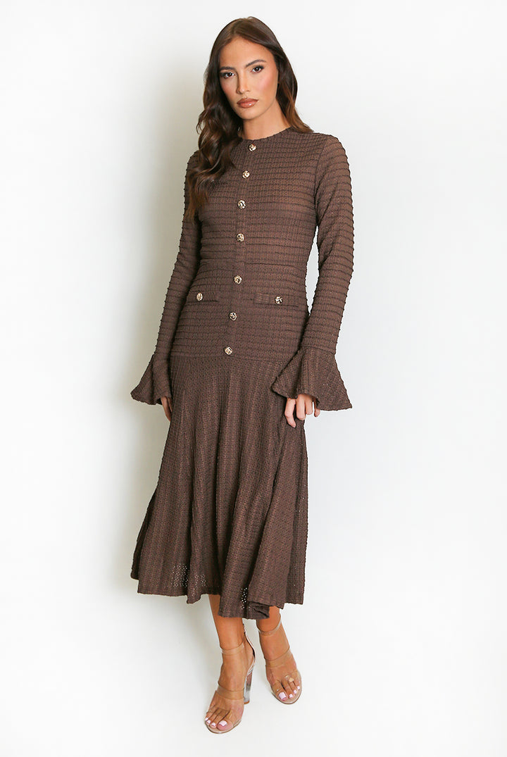 Classic Swing Midi Dress With Flare Cuff
