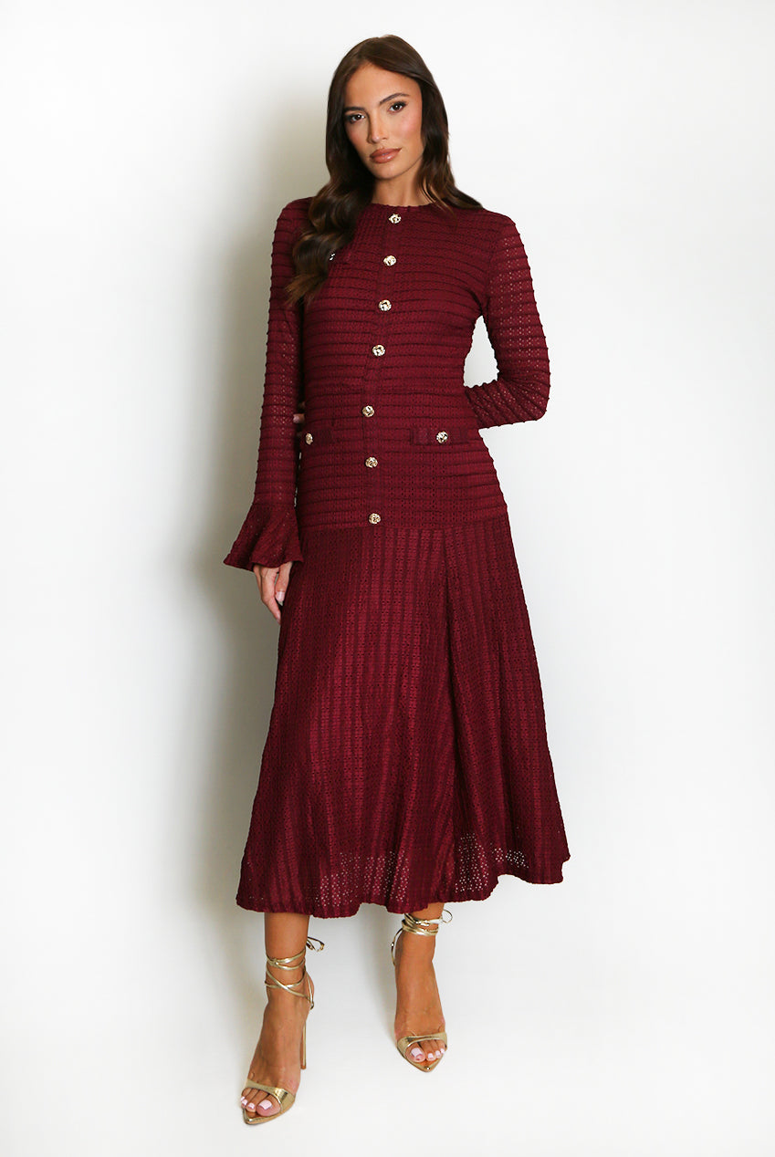 Classic Swing Midi Dress With Flare Cuff